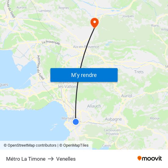 Métro La Timone to Venelles map