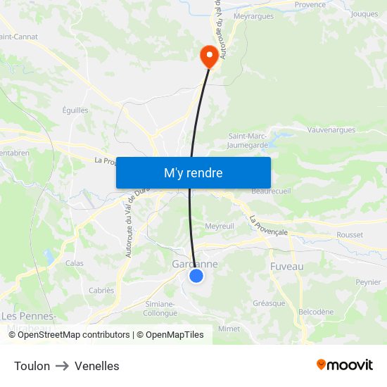 Toulon to Venelles map