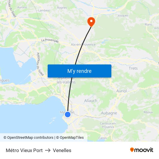 Métro Vieux Port to Venelles map