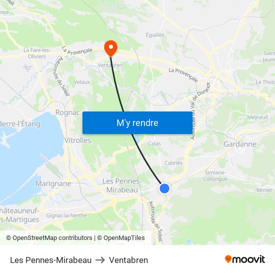 Les Pennes-Mirabeau to Ventabren map