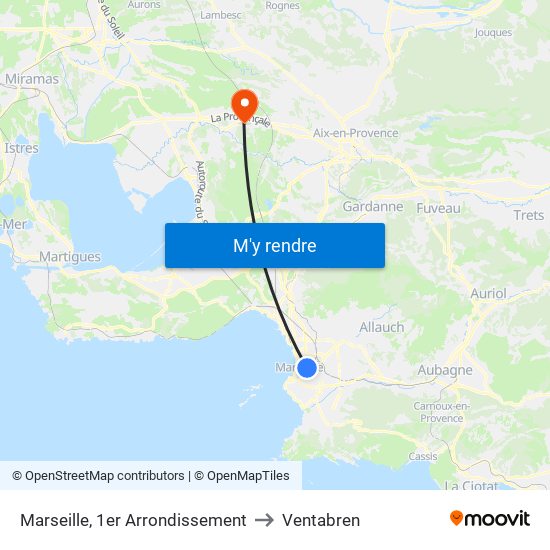 Marseille, 1er Arrondissement to Ventabren map