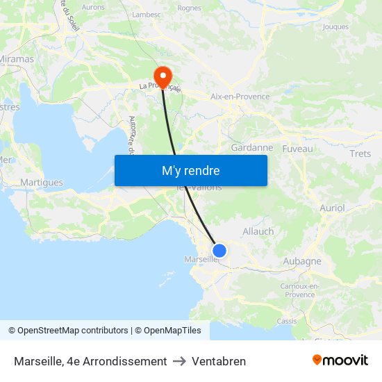 Marseille, 4e Arrondissement to Ventabren map