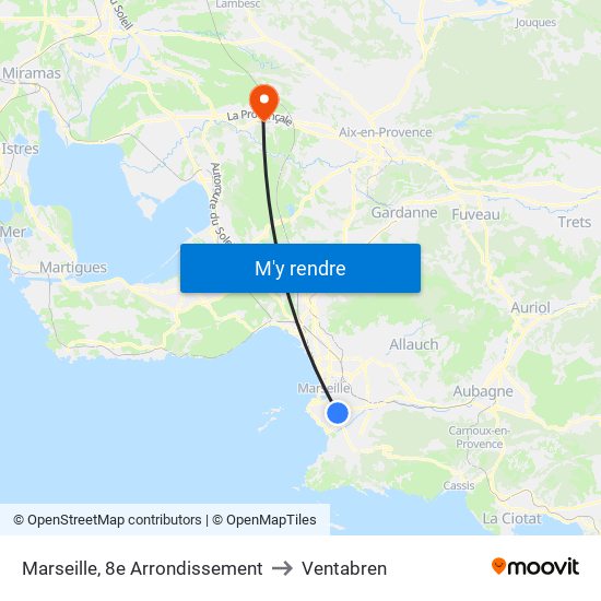 Marseille, 8e Arrondissement to Ventabren map