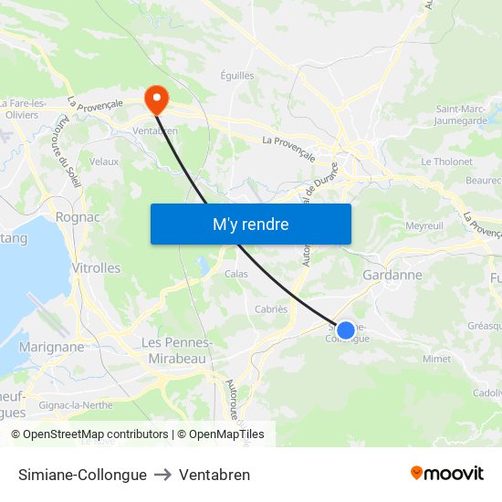 Simiane-Collongue to Ventabren map
