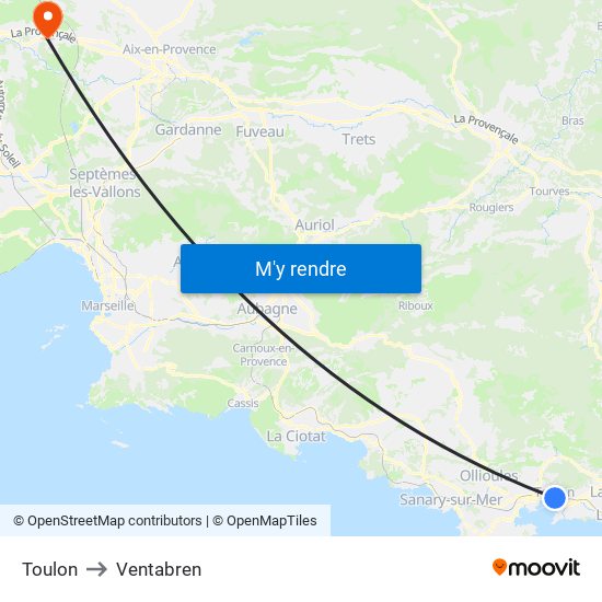Toulon to Ventabren map