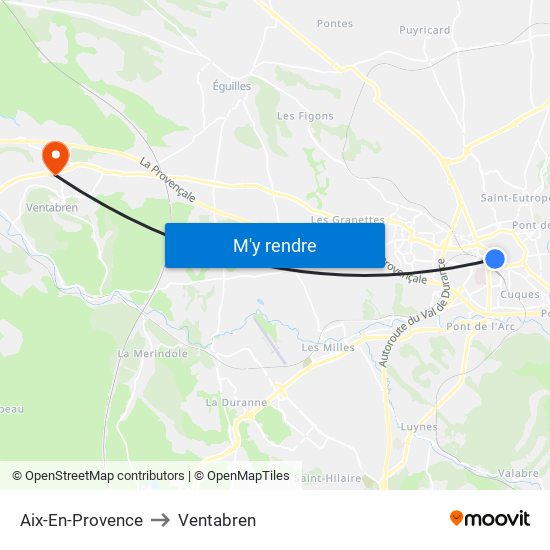 Aix-En-Provence to Ventabren map