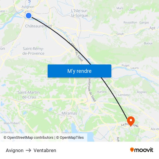 Avignon to Ventabren map