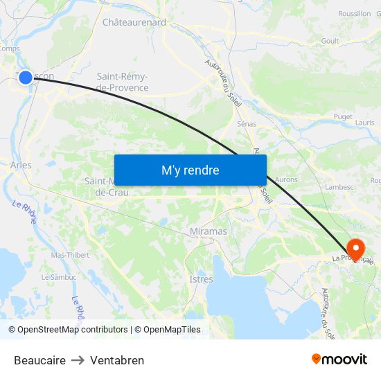 Beaucaire to Ventabren map