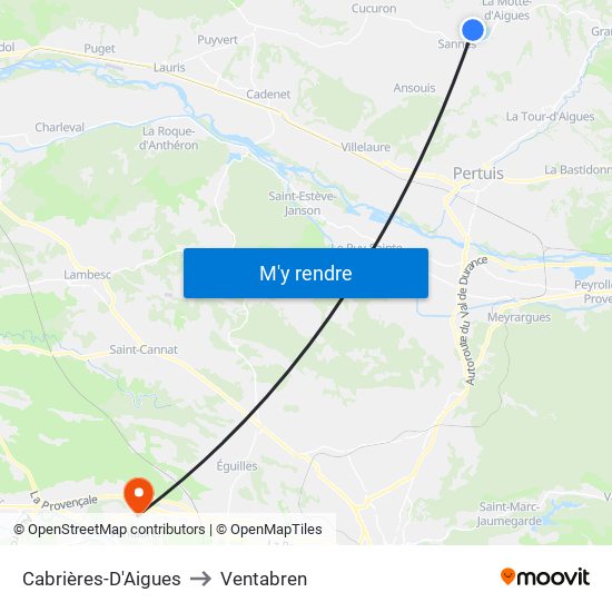 Cabrières-D'Aigues to Ventabren map