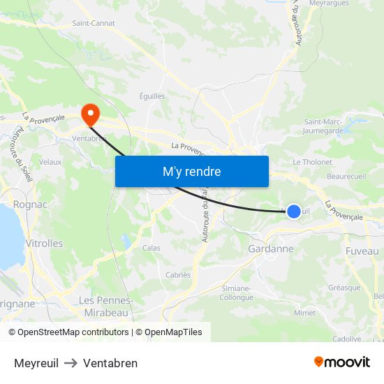 Meyreuil to Ventabren map