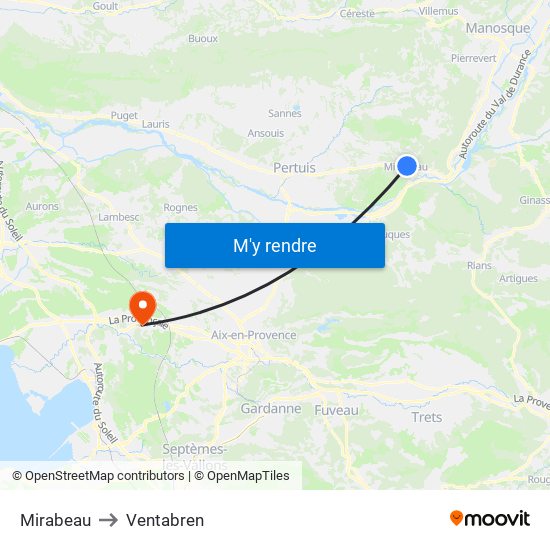 Mirabeau to Ventabren map
