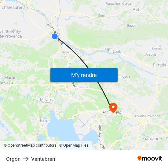 Orgon to Ventabren map