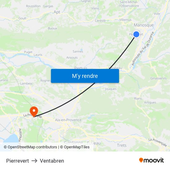 Pierrevert to Ventabren map