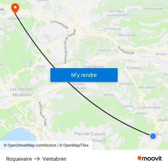 Roquevaire to Ventabren map