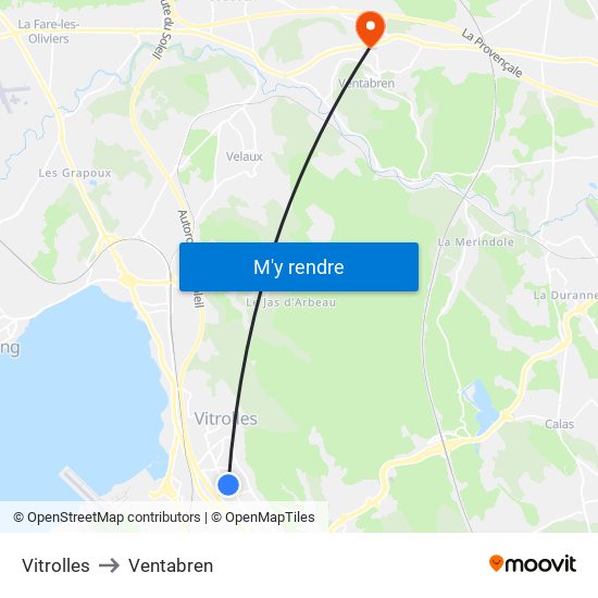 Vitrolles to Ventabren map