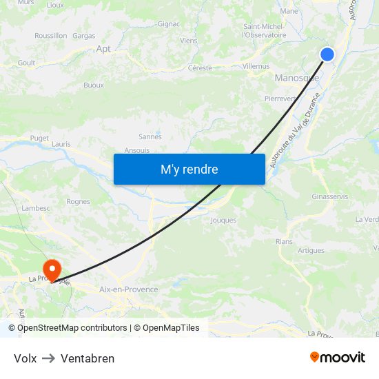Volx to Ventabren map