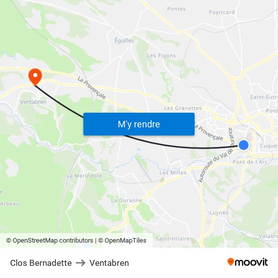Clos Bernadette to Ventabren map