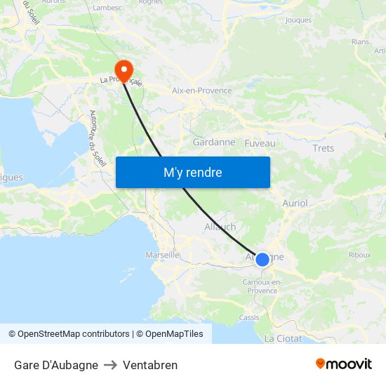 Gare D'Aubagne to Ventabren map