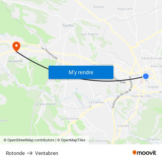 Rotonde to Ventabren map
