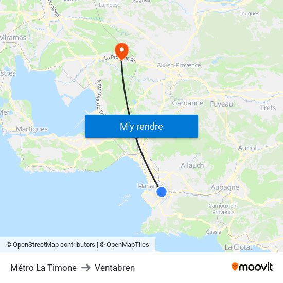 Métro La Timone to Ventabren map