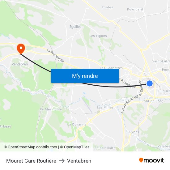 Mouret Gare Routière to Ventabren map