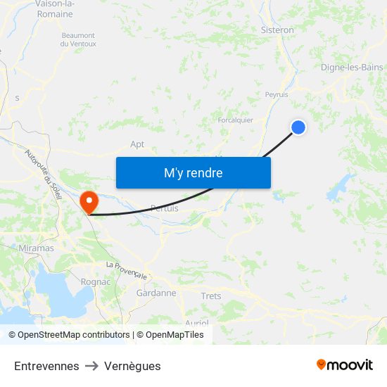 Entrevennes to Vernègues map