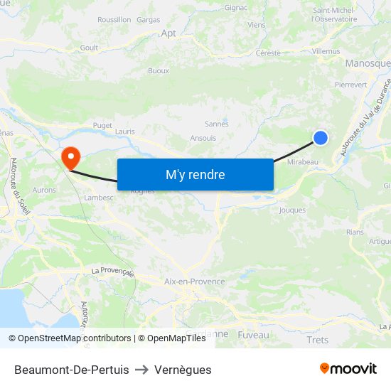 Beaumont-De-Pertuis to Vernègues map