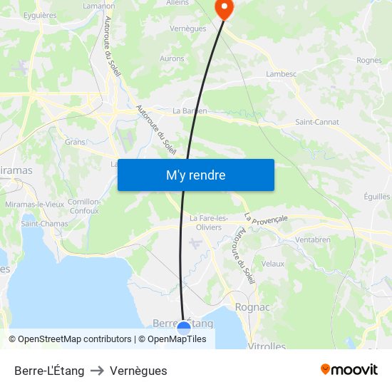 Berre-L'Étang to Vernègues map