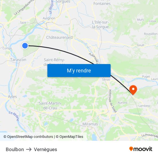 Boulbon to Vernègues map