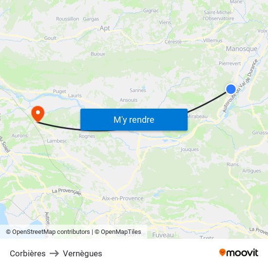 Corbières to Vernègues map