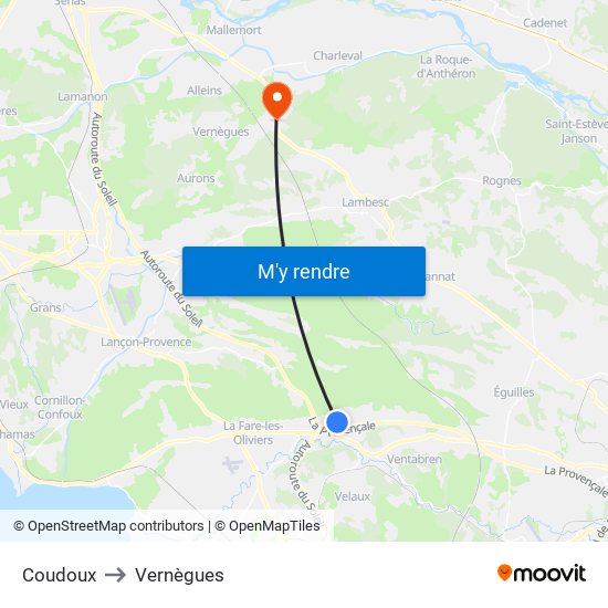 Coudoux to Vernègues map