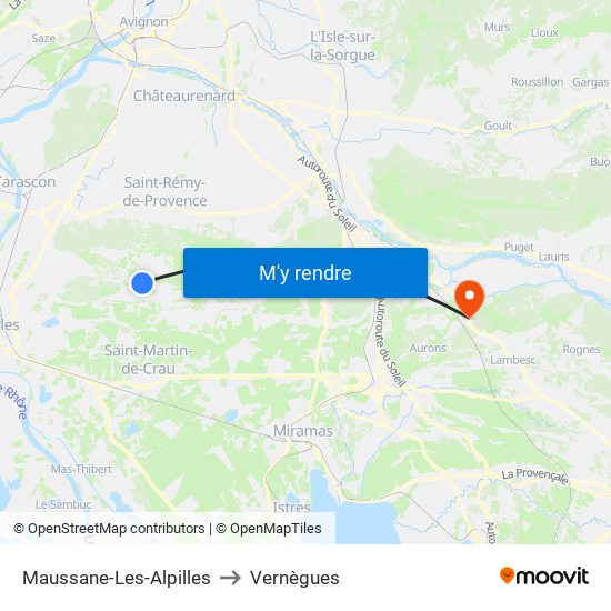 Maussane-Les-Alpilles to Vernègues map