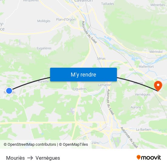 Mouriès to Vernègues map