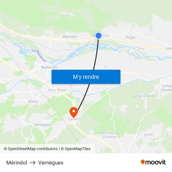 Mérindol to Vernègues map
