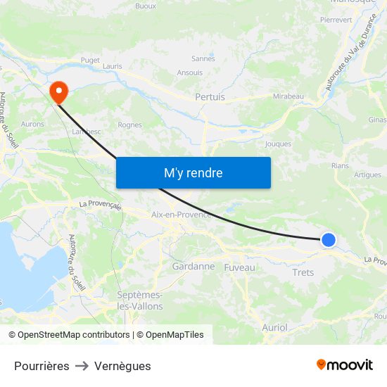 Pourrières to Vernègues map