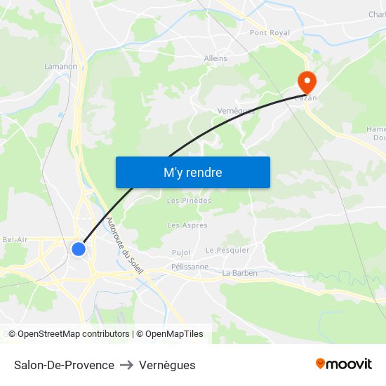 Salon-De-Provence to Vernègues map