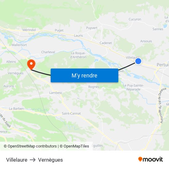 Villelaure to Vernègues map