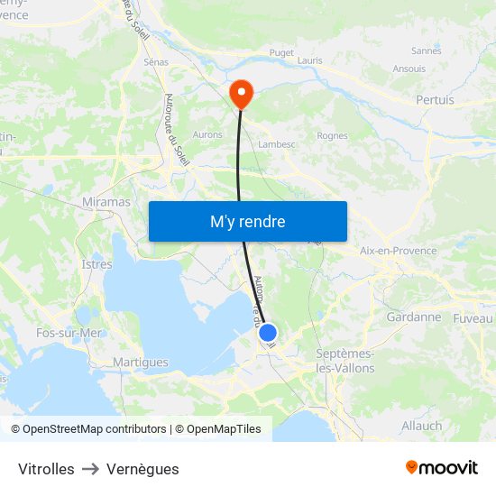 Vitrolles to Vernègues map