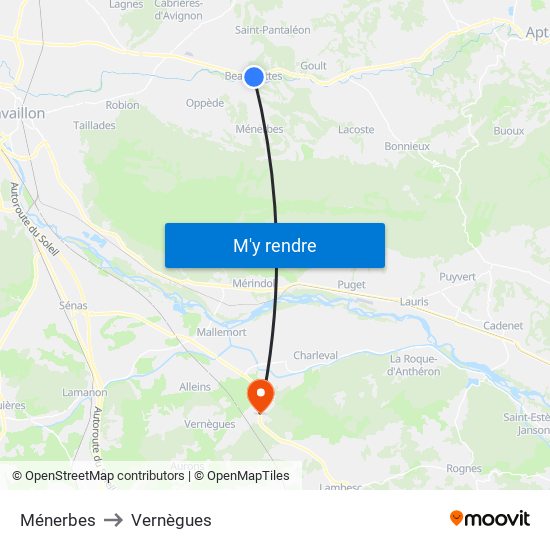 Ménerbes to Vernègues map