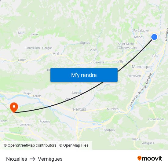 Niozelles to Vernègues map