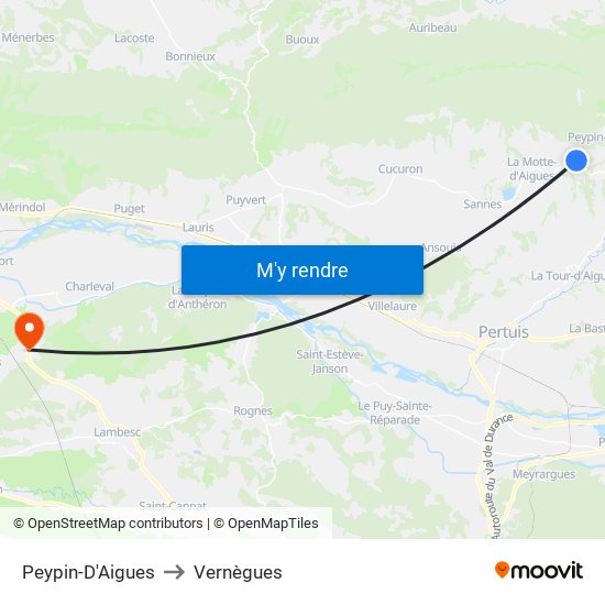 Peypin-D'Aigues to Vernègues map