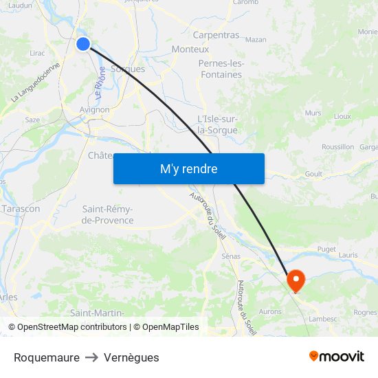 Roquemaure to Vernègues map