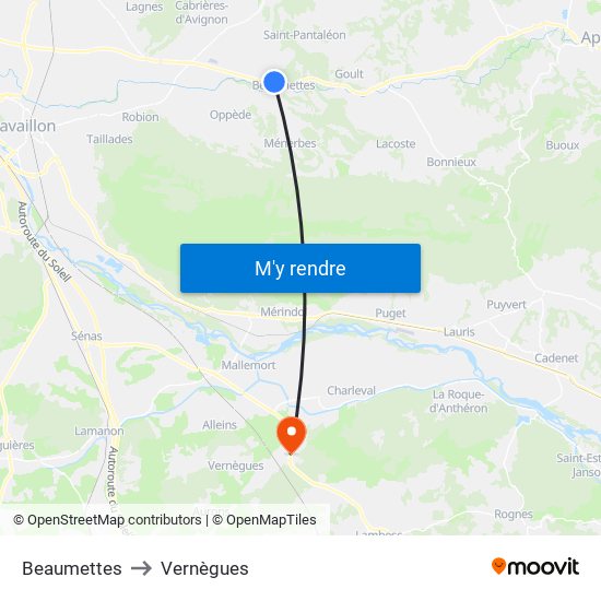 Beaumettes to Vernègues map
