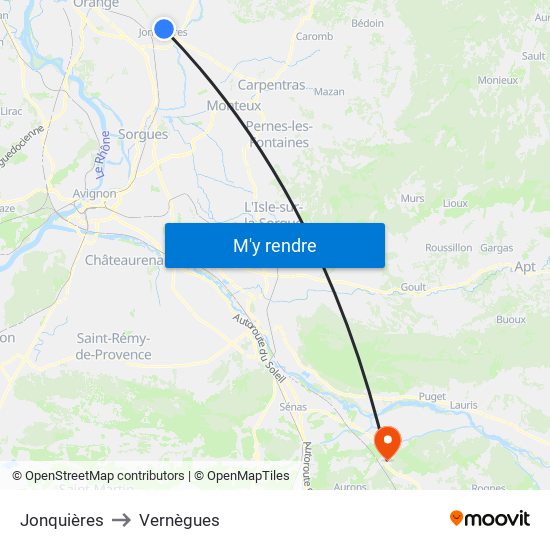 Jonquières to Vernègues map