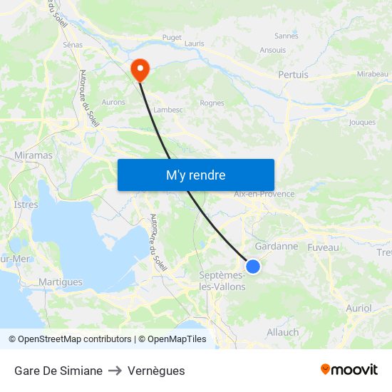 Gare De Simiane to Vernègues map