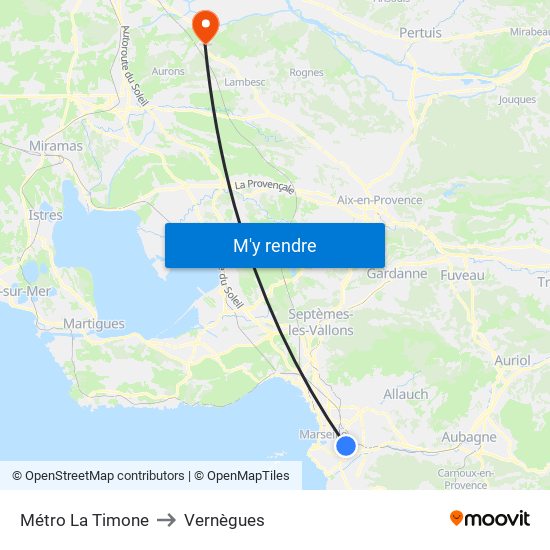 Métro La Timone to Vernègues map