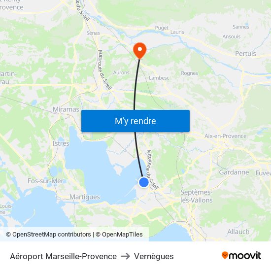 Aéroport Marseille-Provence to Vernègues map