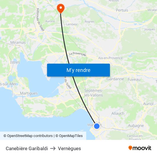 Canebière Garibaldi to Vernègues map