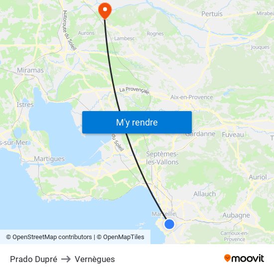 Prado Dupré to Vernègues map