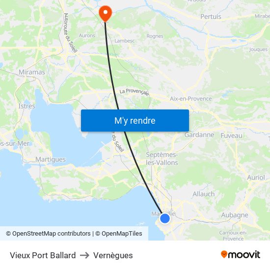 Vieux Port Ballard to Vernègues map